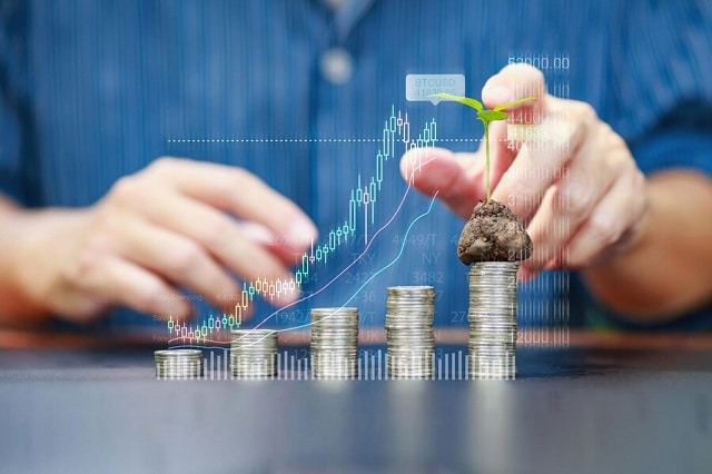 graphique d'écran virtuel d'entreprise et investissement de trading en ligne