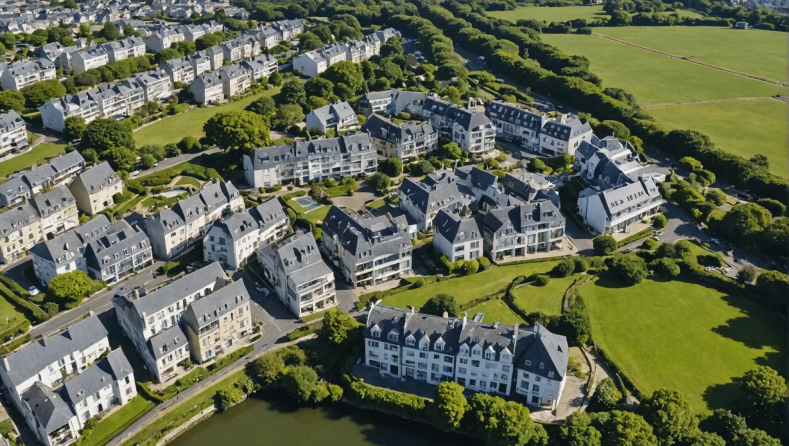 Vue aérienne du front de mer de La Baule et de sa baie au printemps