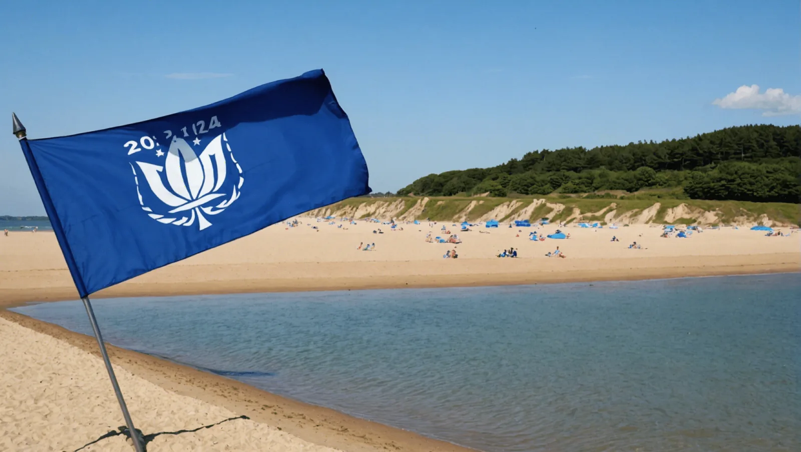 Plage de sable de la Côte d'Amour bordée par la mer sous un ciel dégagé