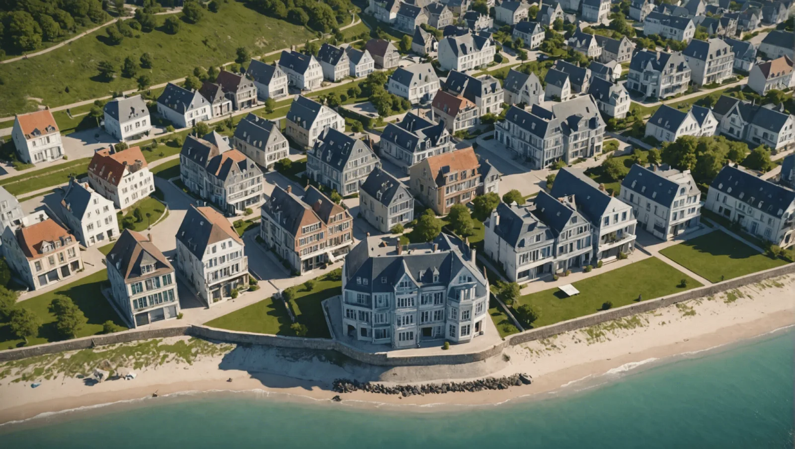 Vue de terrains et de constructions en bord de littoral à Pornichet