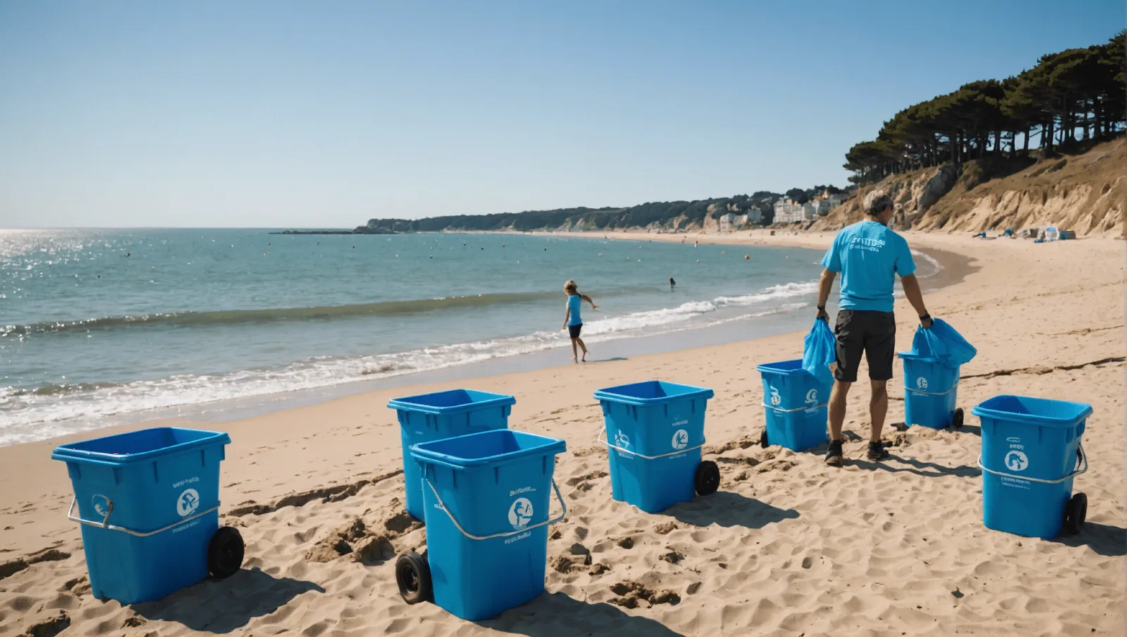 Participants ramassant des déchets sur la plage de Bonne Source à Pornichet