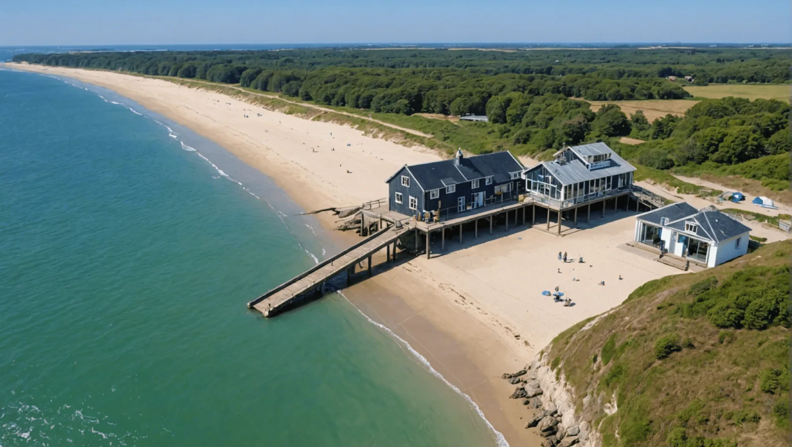 Plage de Bonne-Source vue depuis le haut de plage, sable et mer à l'horizon