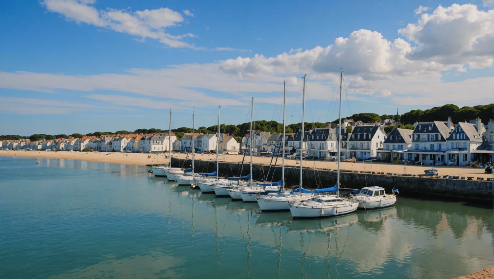 Bateaux amarrés dans le port de plaisance de Pornichet, sous un ciel de fin de journée