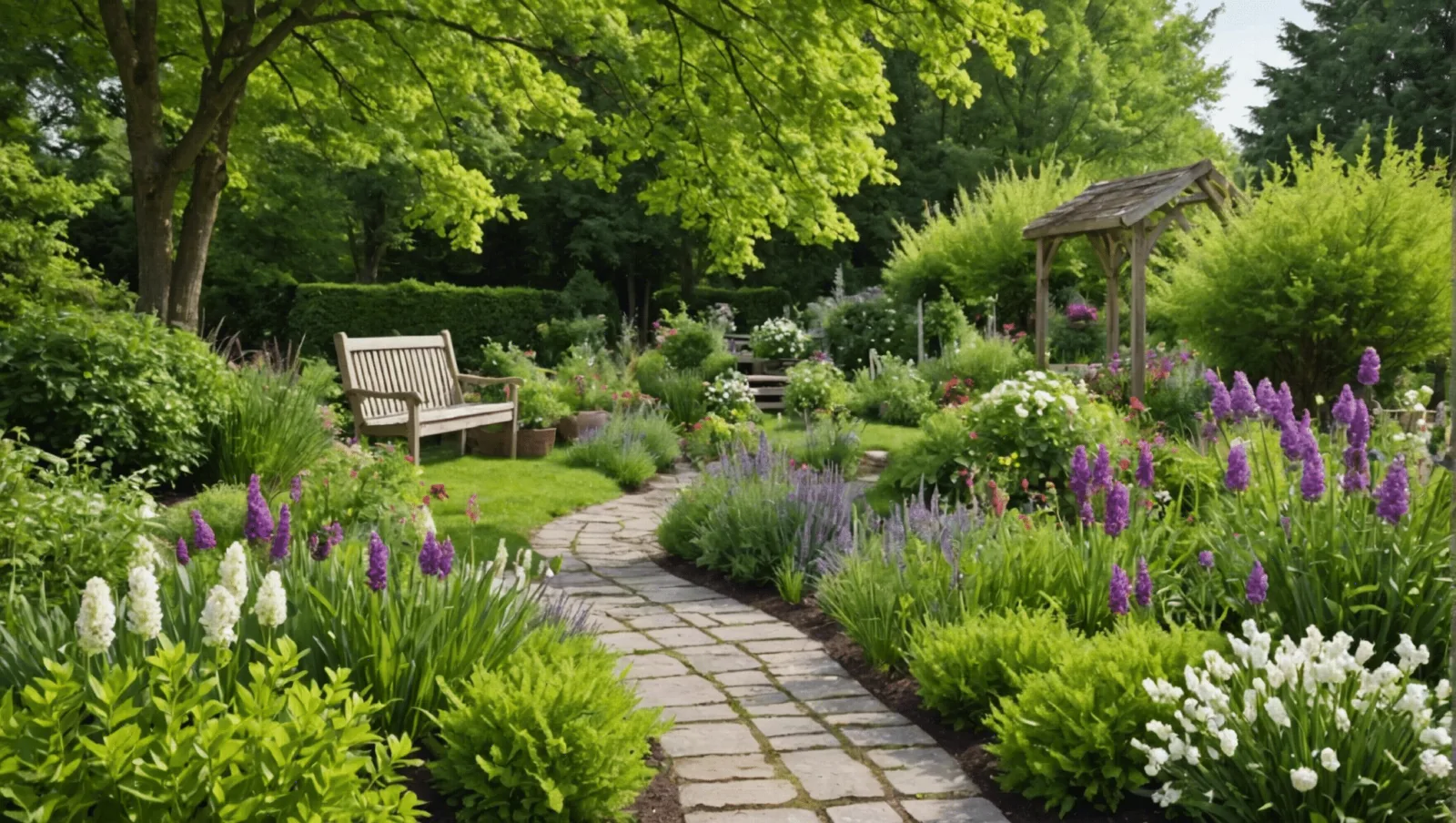Un jardin de particulier ouvert aux visiteurs, allées enherbées et massifs libres