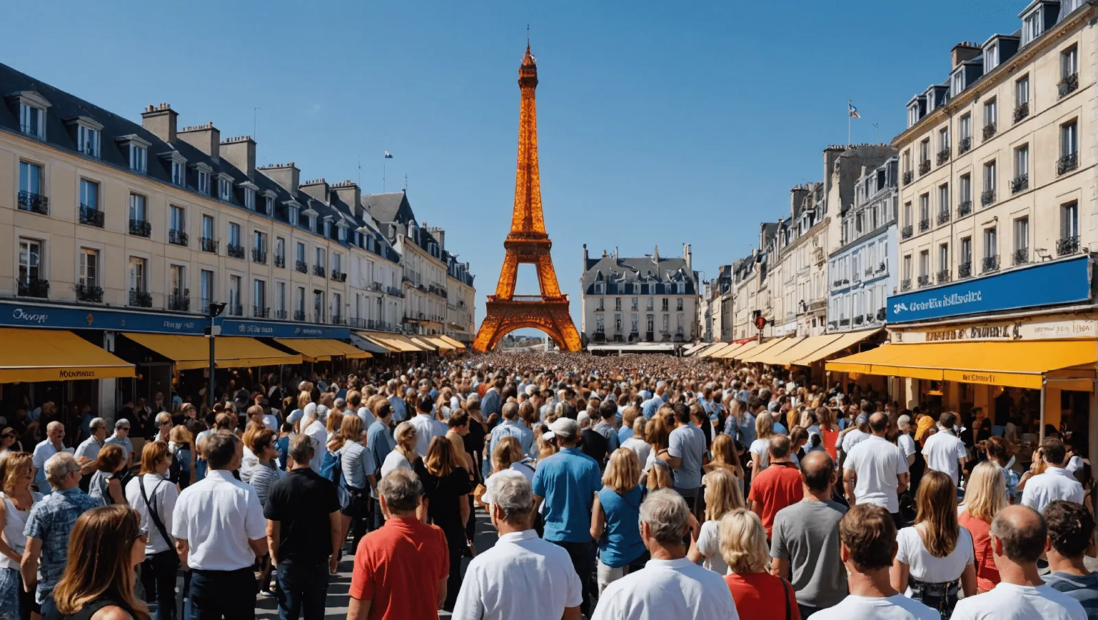 Rue commerçante de Pornichet en soirée, terrasses occupées, musiciens installés devant un bar