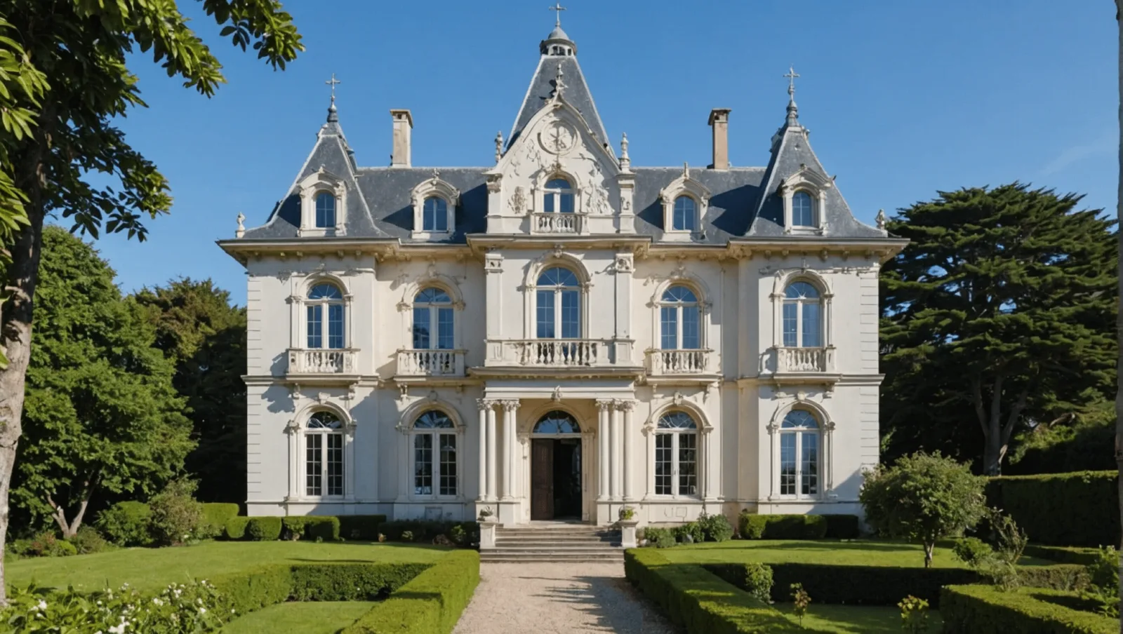 La façade de la villa Ker Coët à Pornichet après sa rénovation, avec son jardin