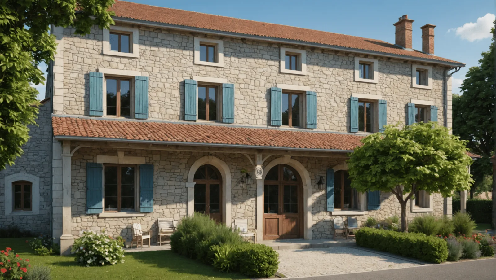 Le jardin et la façade de la villa du Secours catholique à Pornichet
