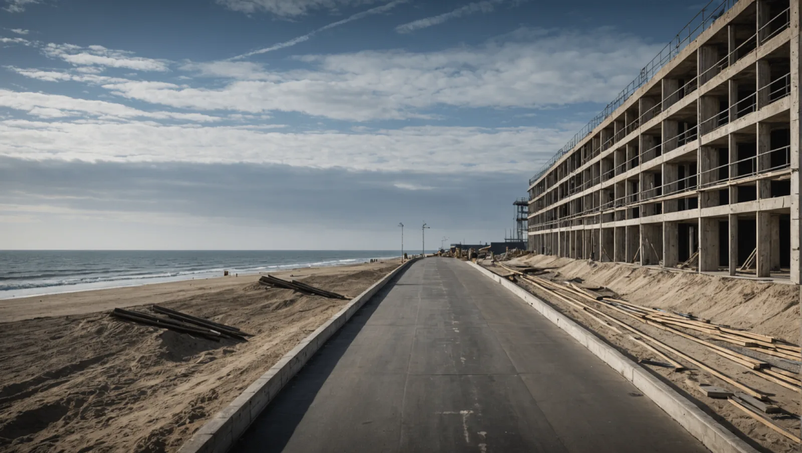 Le boulevard des Océanides à Pornichet, chantier interrompu le long de la plage