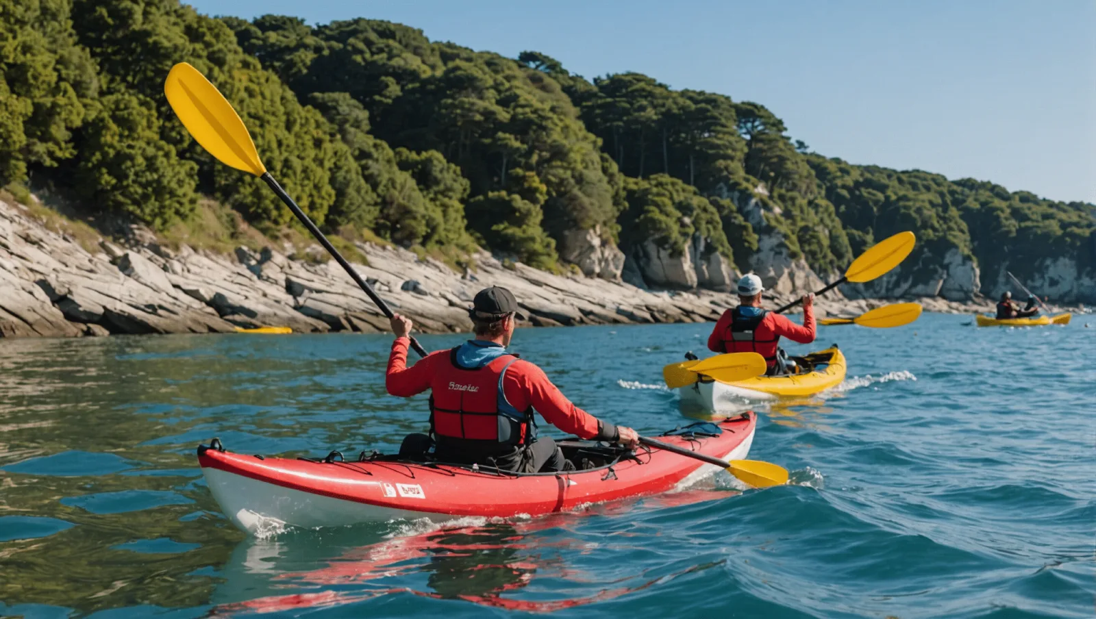 Des kayaks de mer alignés sur le sable devant le port de plaisance de Pornichet