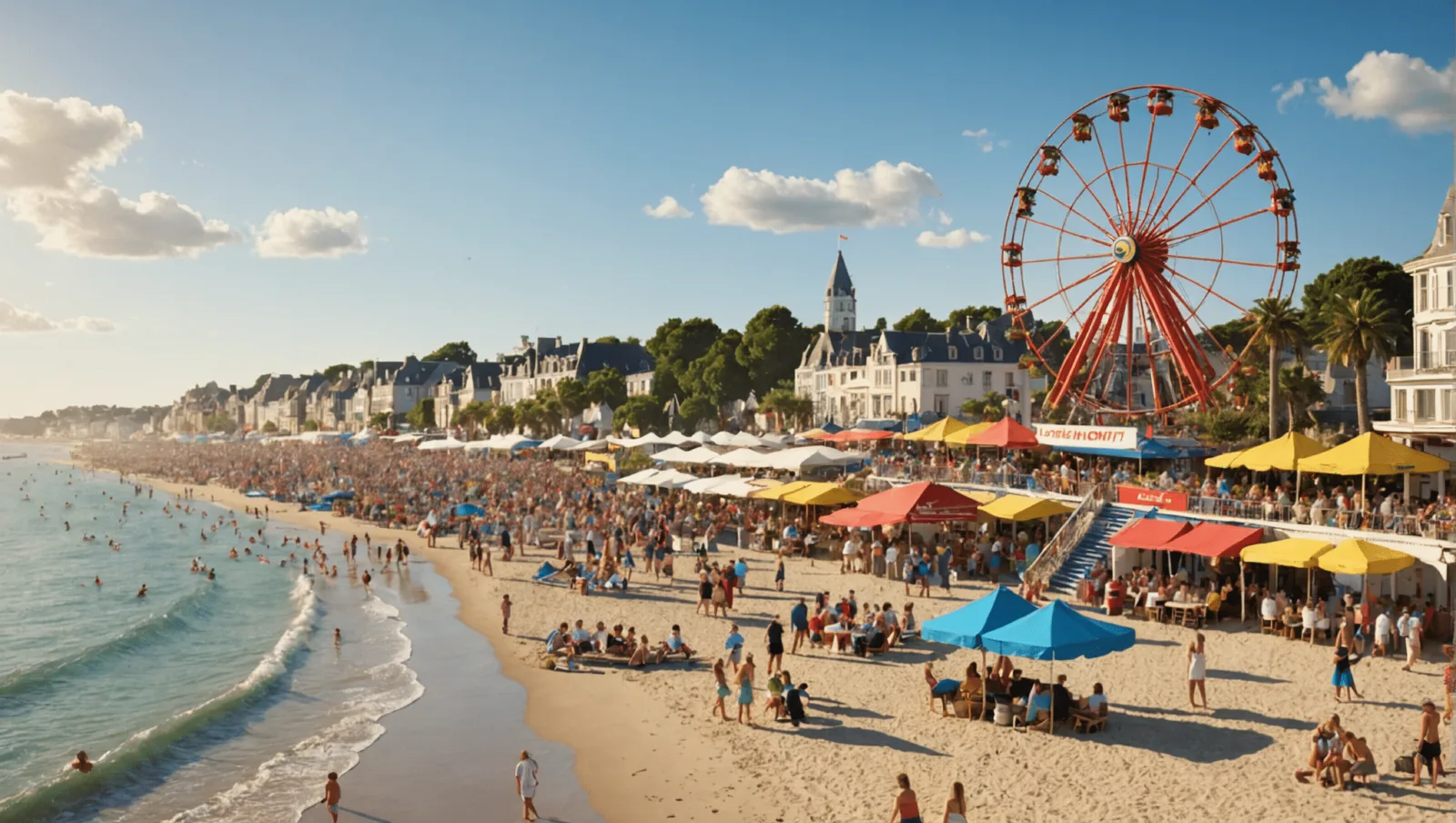 Terrasses et animation en soirée sur le front de mer de Pornichet en été