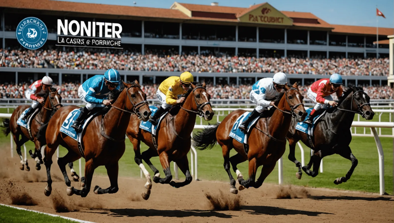 Sulkys au départ d'une course de trot sur l'hippodrome de Pornichet