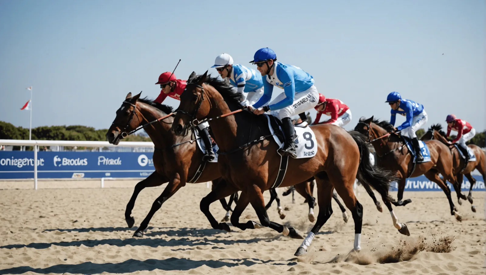 Sulkys engagés au trot sur la piste de l'hippodrome de Pornichet-La Baule
