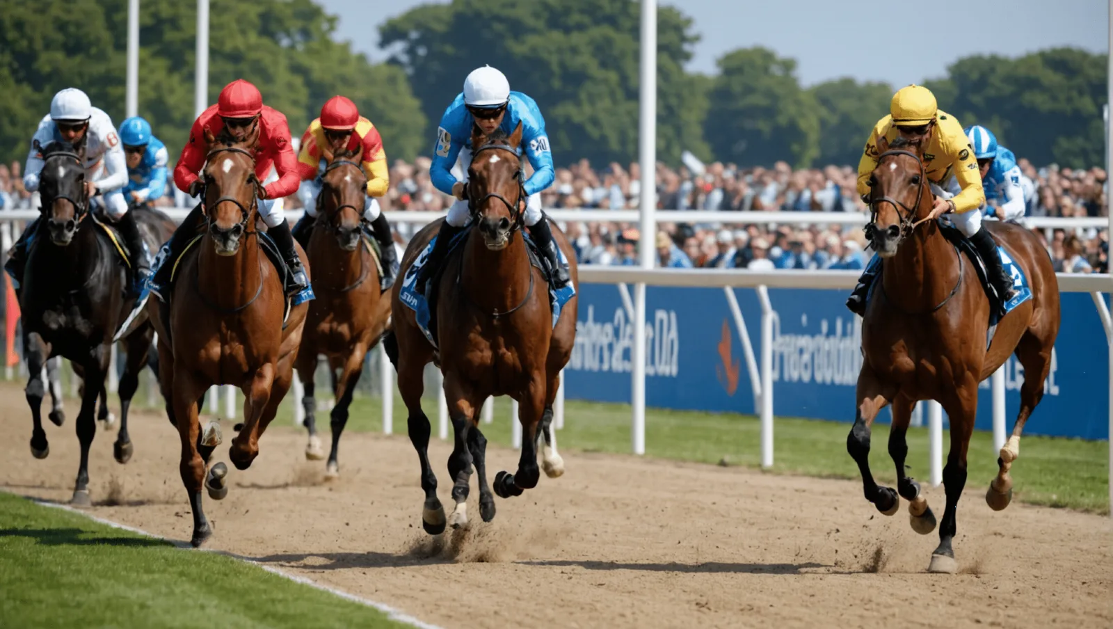 Trotteurs et sulkys dans la ligne droite de l'hippodrome de Pornichet La Baule