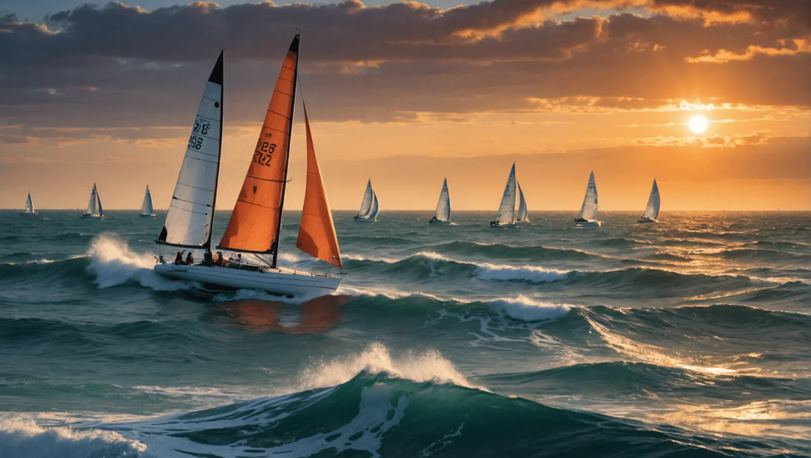 Voilier de régate sous spinnaker dans la baie, par vent portant