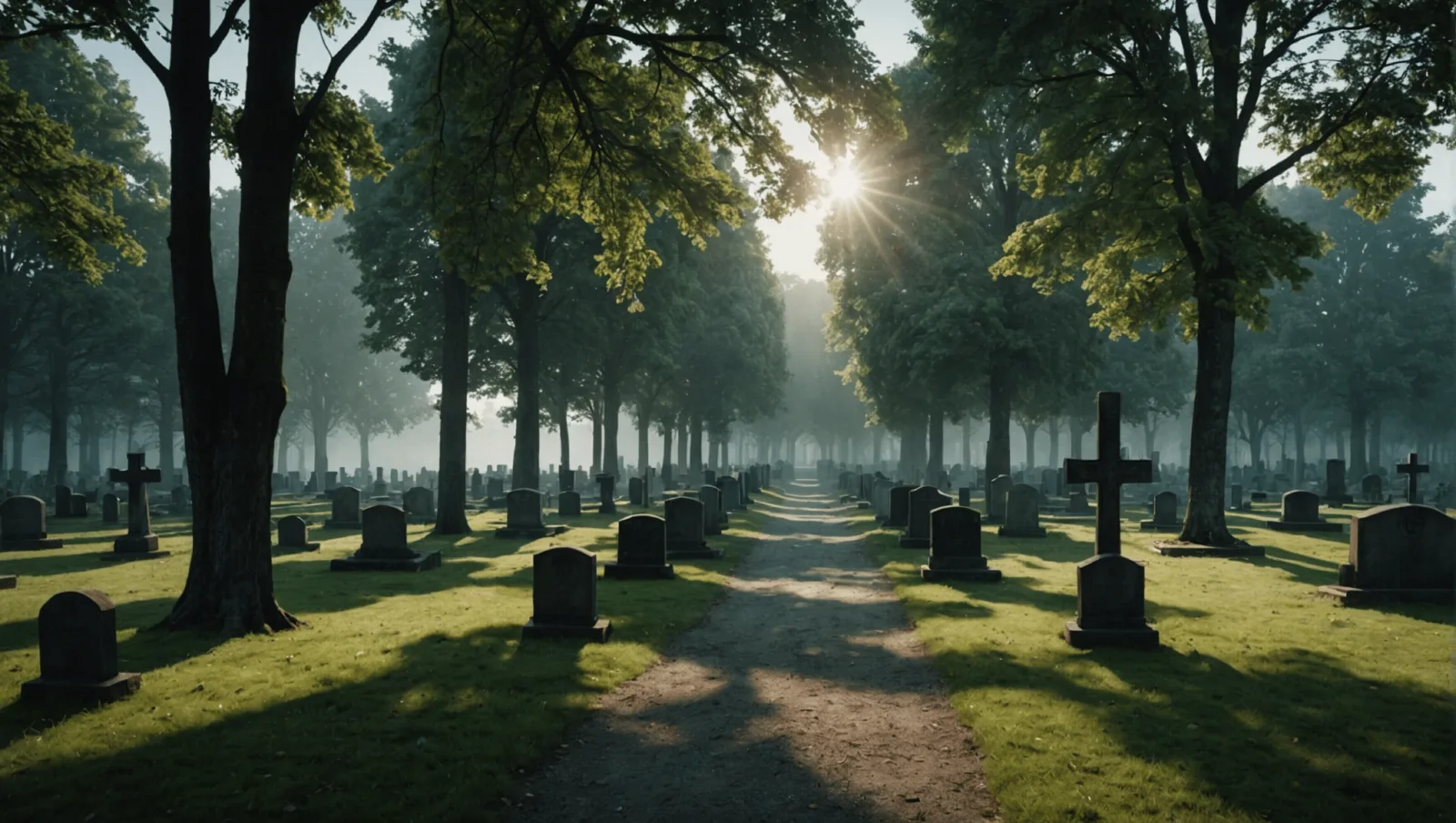 Rangées de croix sombres dans un carré militaire allemand, sous les arbres