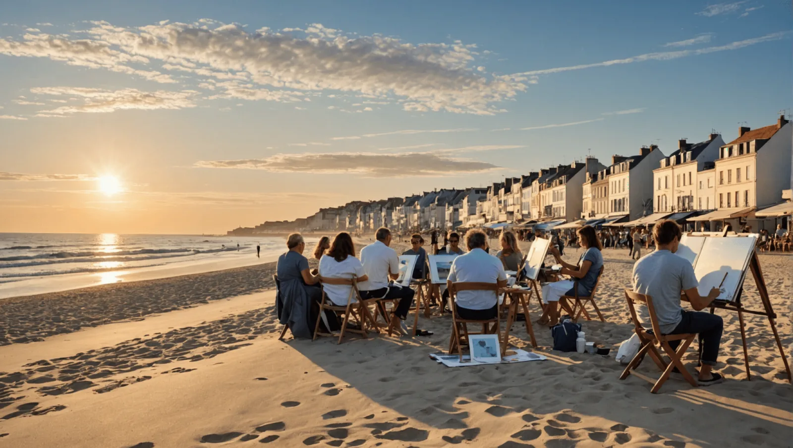 Panneaux photographiques et sculpture installés le long de la promenade du bord de mer