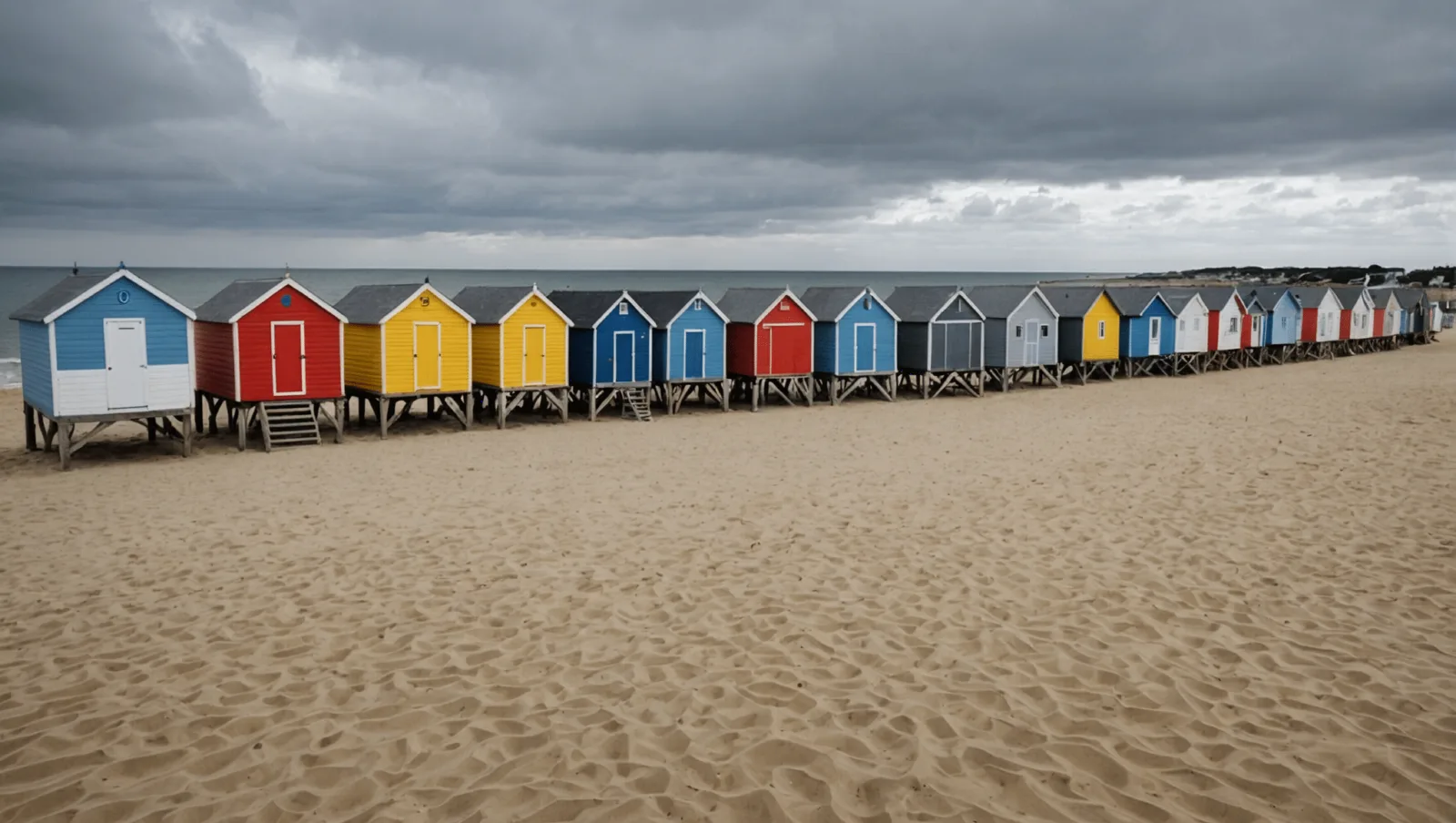 Promeneurs sur la plage de Pornichet sous un ciel couvert, mer basse au loin