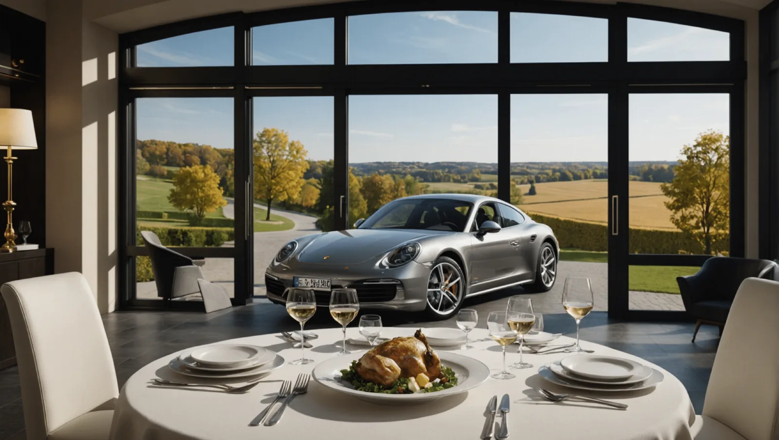 Salle de restaurant décorée sur le thème de l'automobile de sport