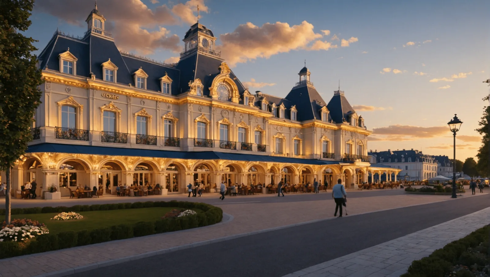 Façade du casino de Pornichet sur le front de mer, en fin de journée