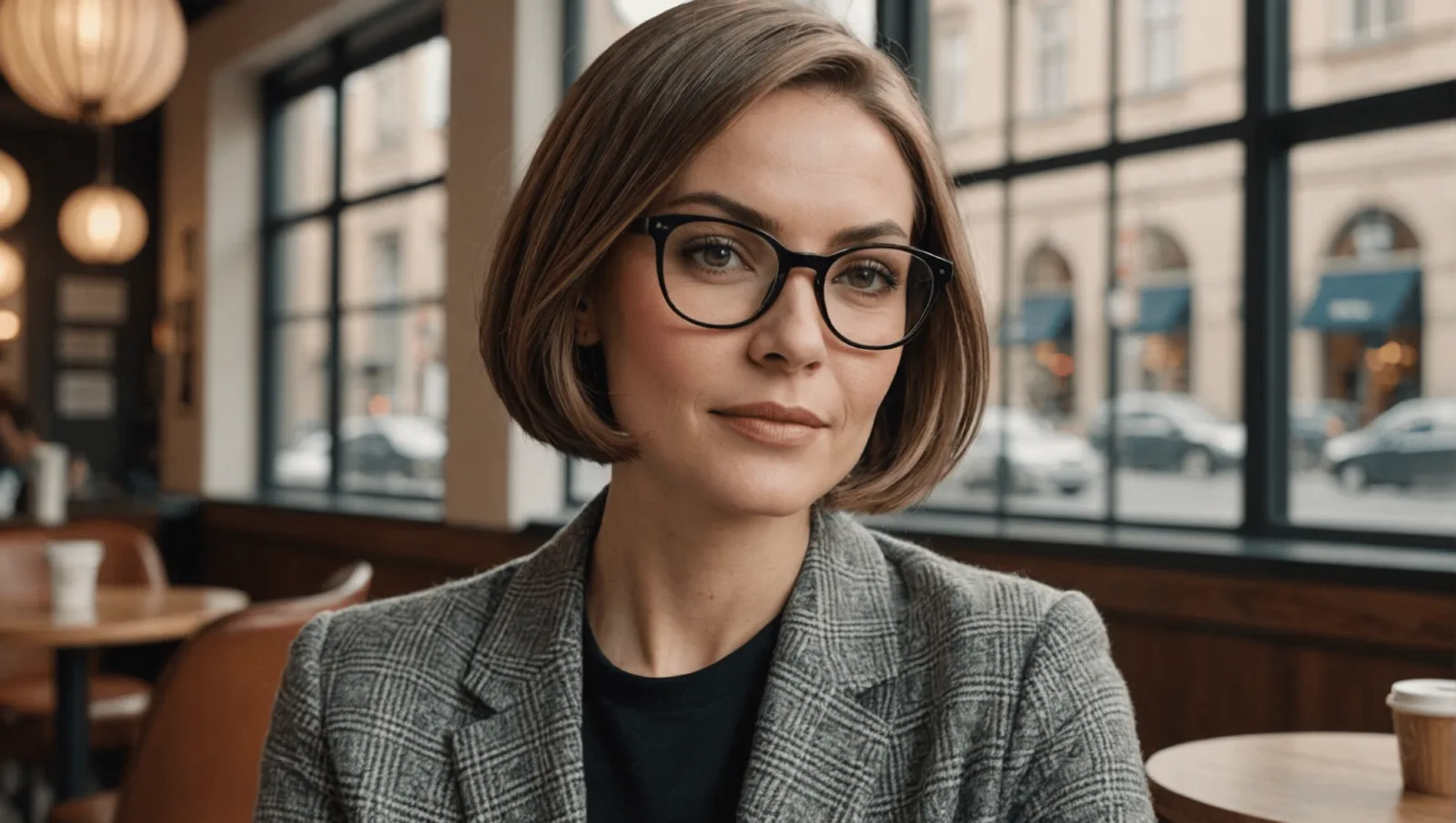 Femme de profil portant des lunettes, coiffée d'un carré dégradé aux mèches effilées