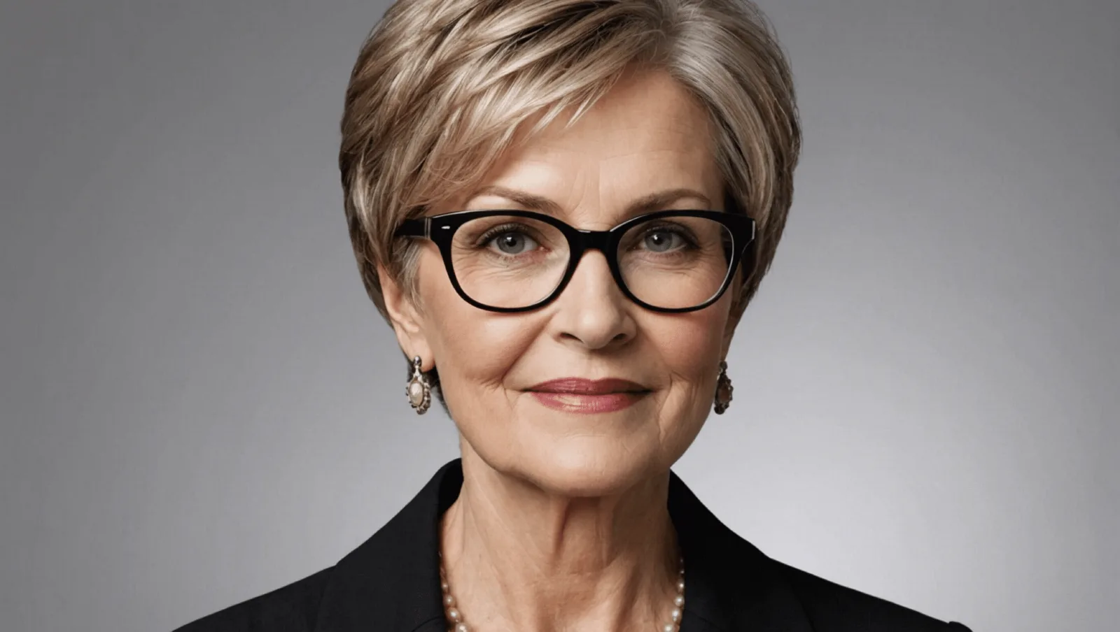 Deux exemples de coupes courtes sur cheveux gris, vues de trois quarts avec lunettes