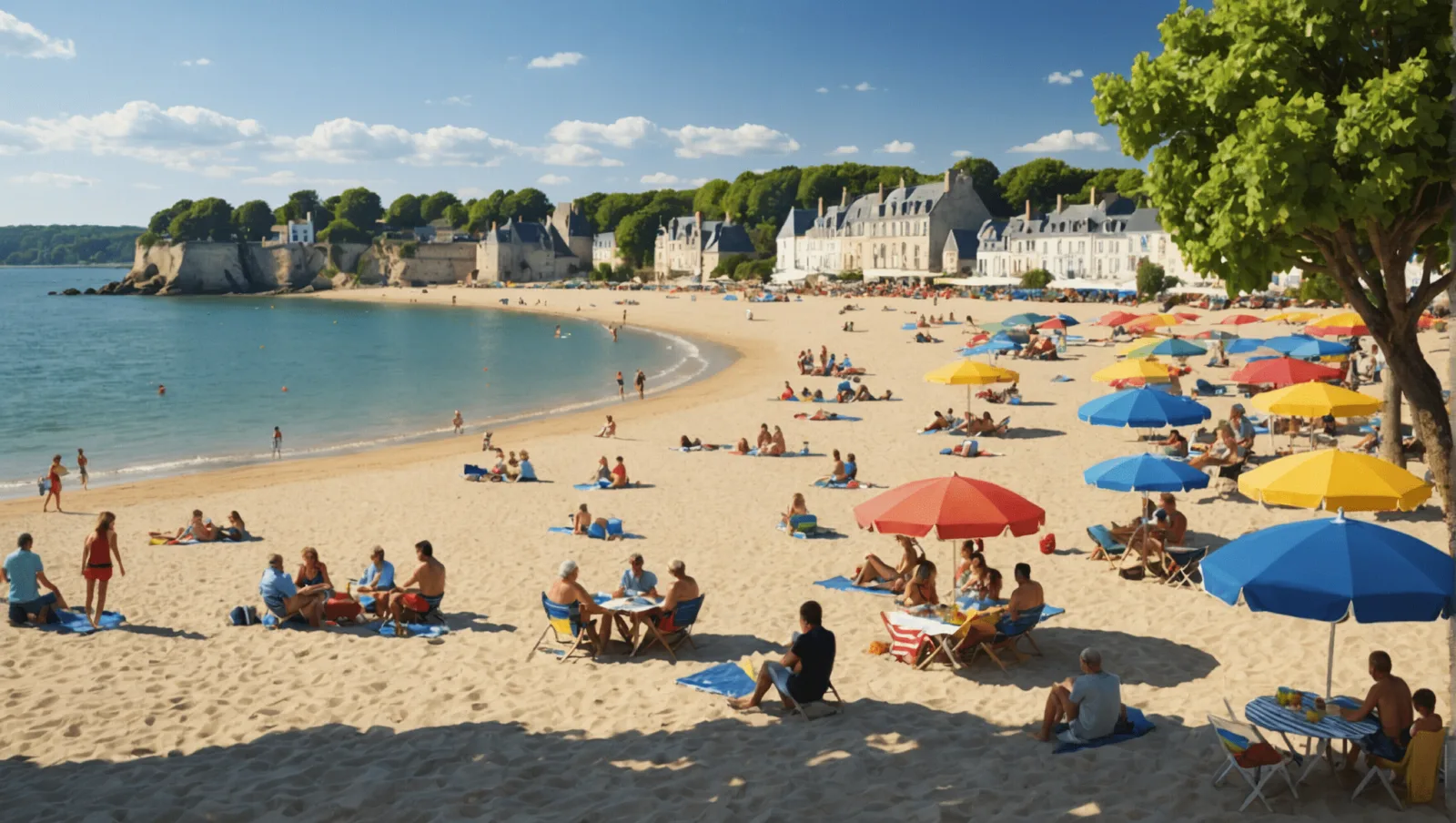Plage de la côte de Loire-Atlantique en fin de journée d'automne, mer calme et ciel dégagé
