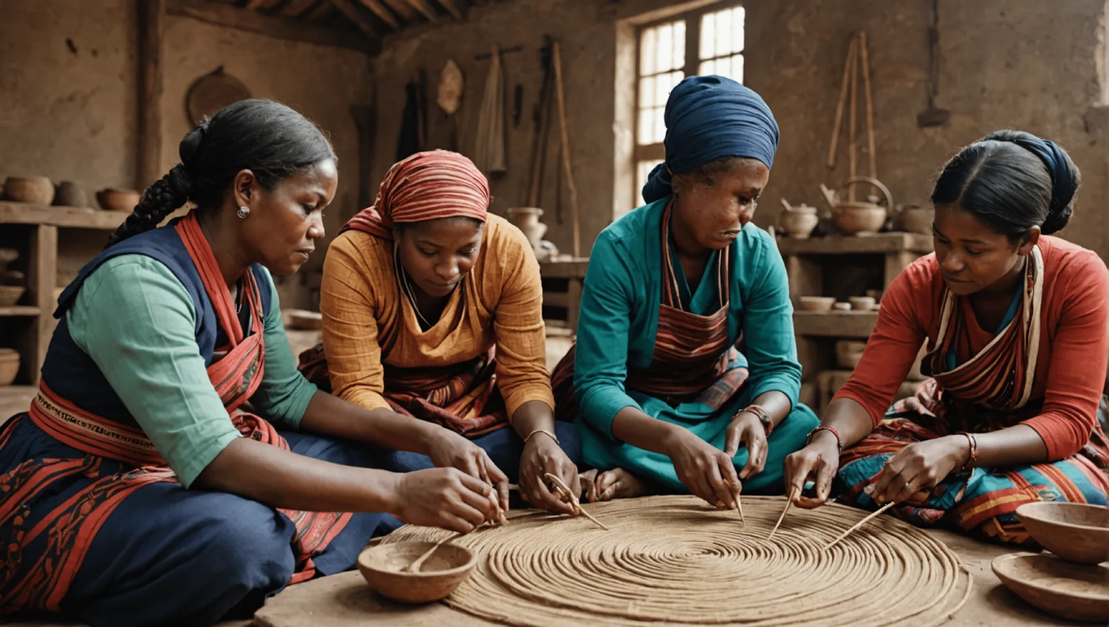 Atelier d'artisanat, mains au travail sur un ouvrage en cours