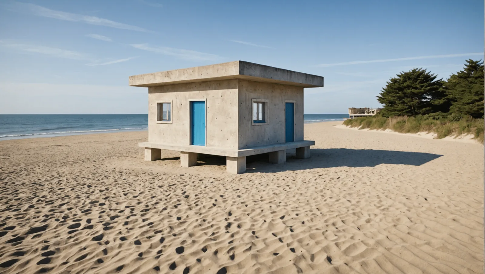 Blockhaus du sentier côtier recouvert d'une fresque colorée face à la mer