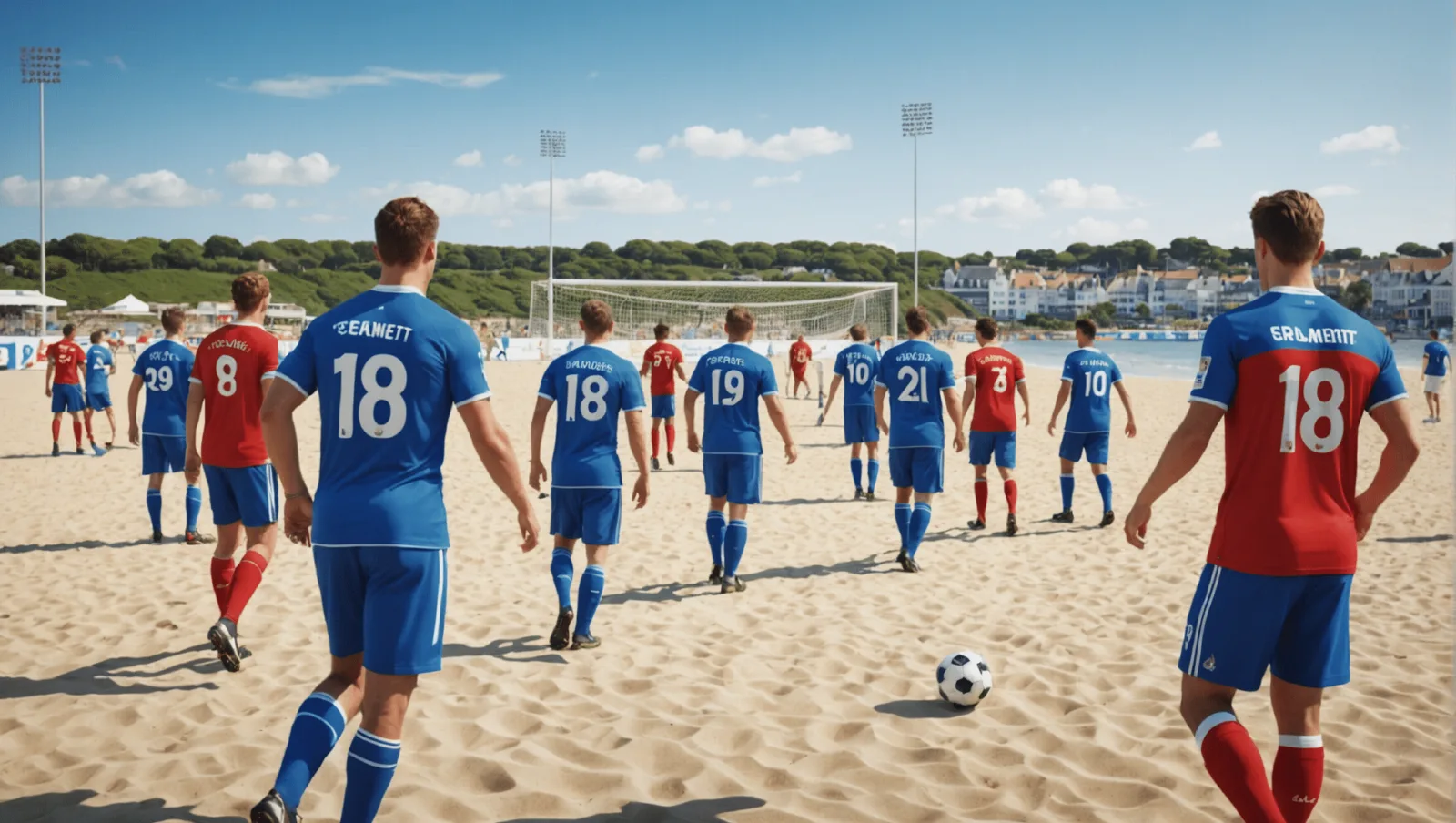 Joueurs de l'ES Pornichet Football sur le terrain municipal un jour de match