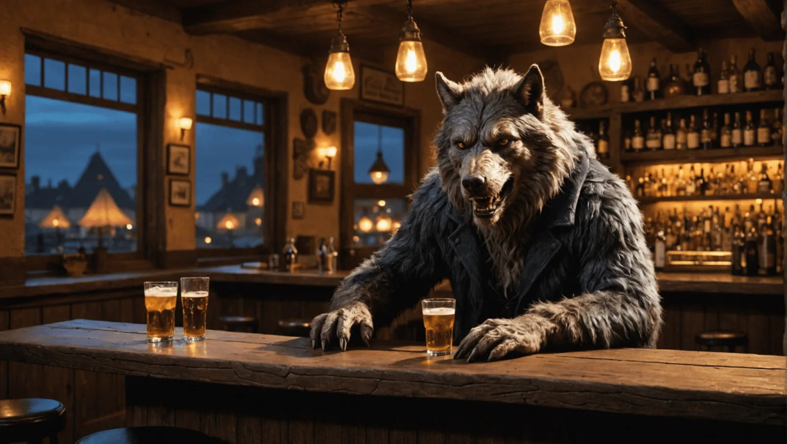 Une tablée de joueurs autour d'une partie de Loup-Garou dans un bar