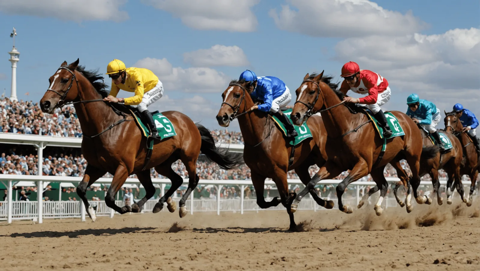 Chevaux de course lancés sur la piste de sable de l'hippodrome de Pornichet