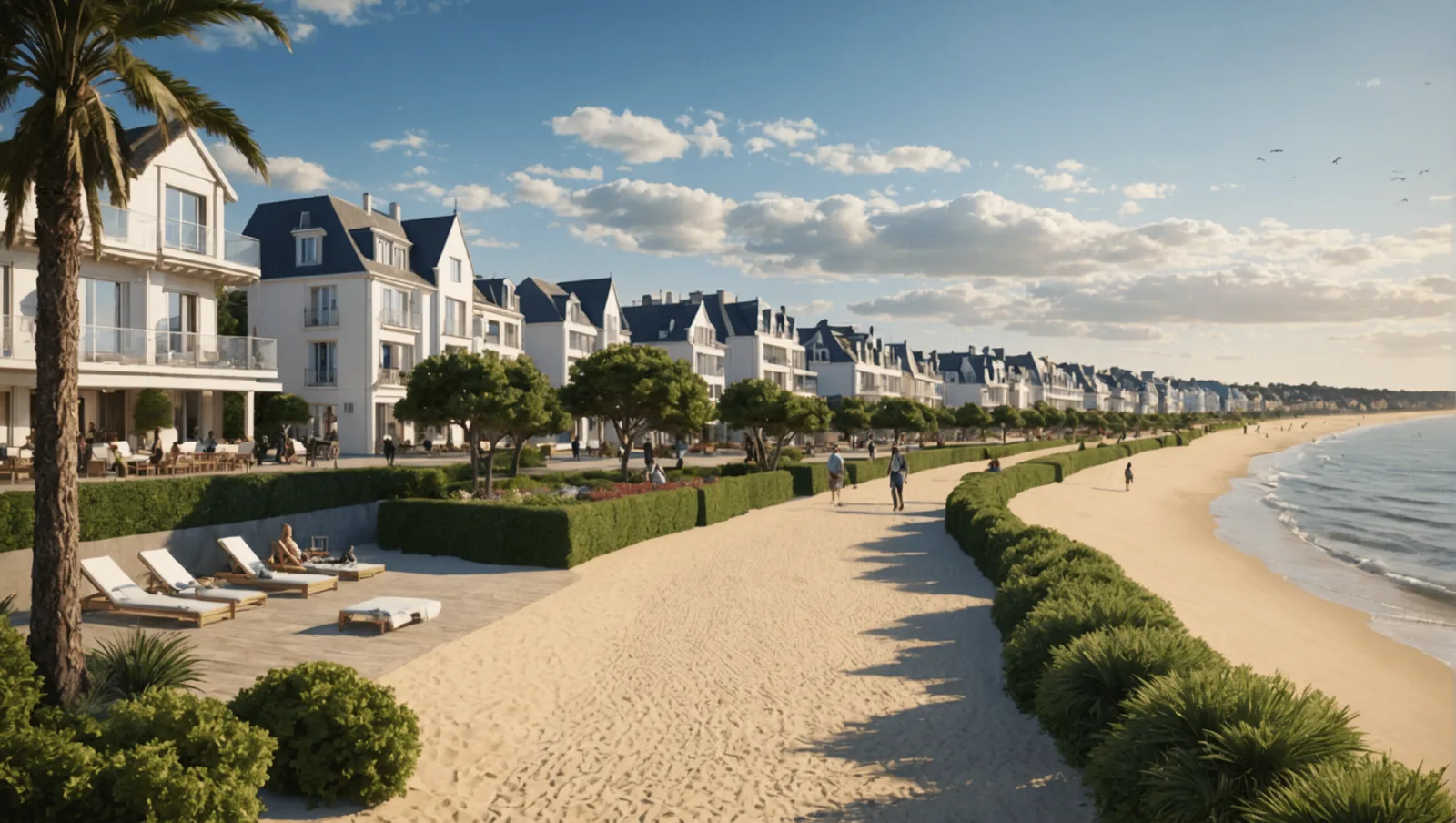 Villas et immeubles du front de mer entre La Baule et Pornichet vus depuis la plage