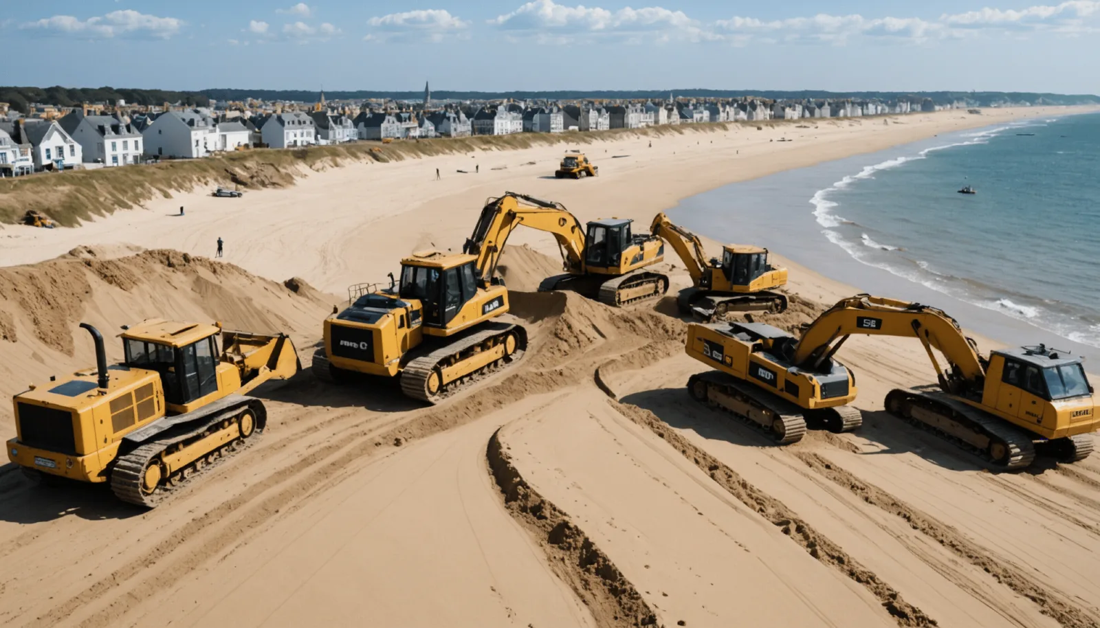 Engins de chantier sur la dune du port d'échouage de Pornichet, sable retourné