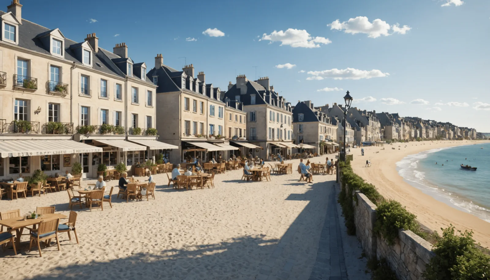 Front de mer de Pornichet, plage de sable et villas alignées au-dessus de la baie