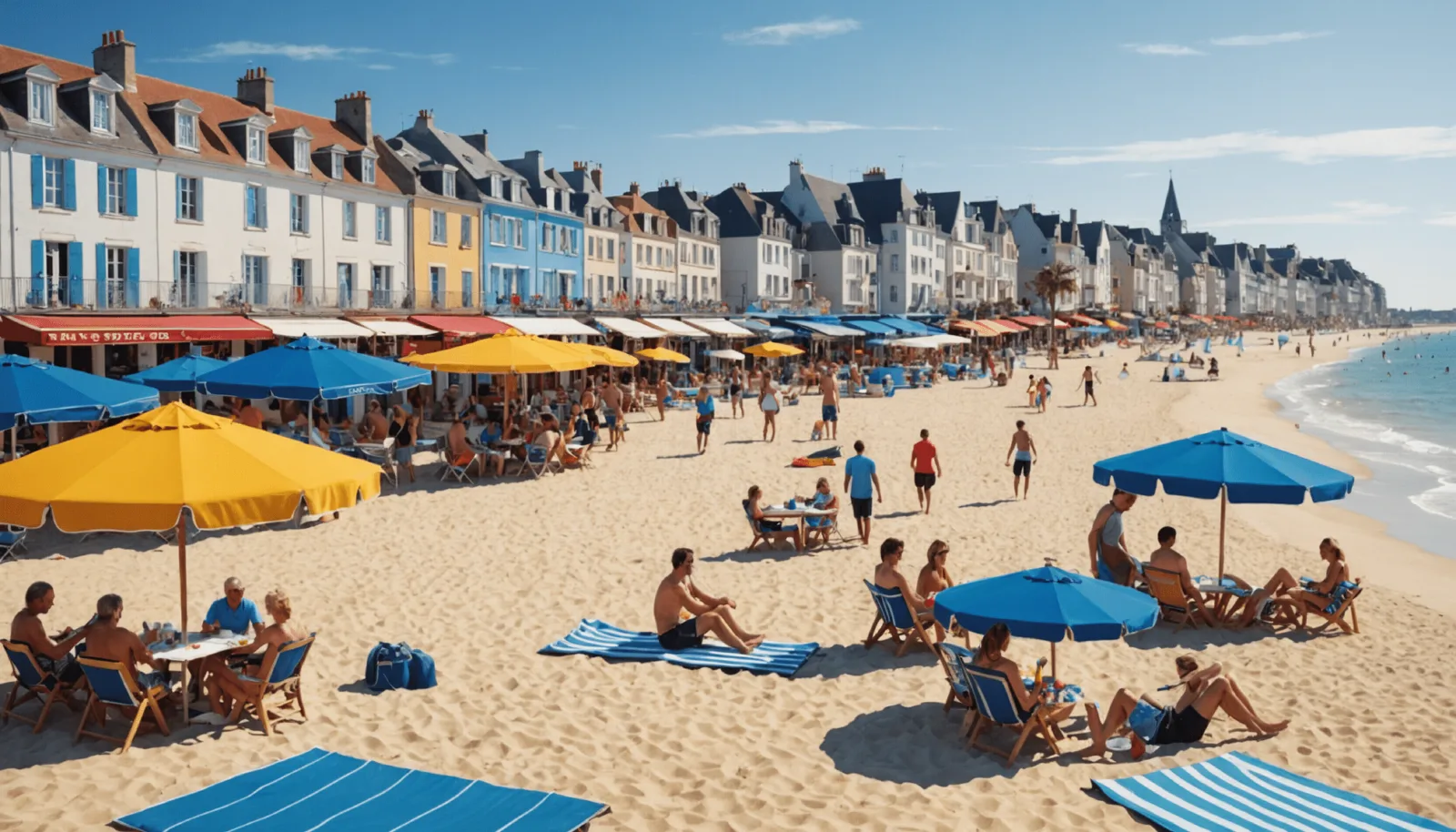 Plage de sable et front de mer de Pornichet vus depuis le remblai