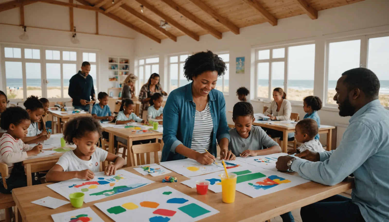 Parents assis en cercle autour d'une table lors d'un atelier d'échange