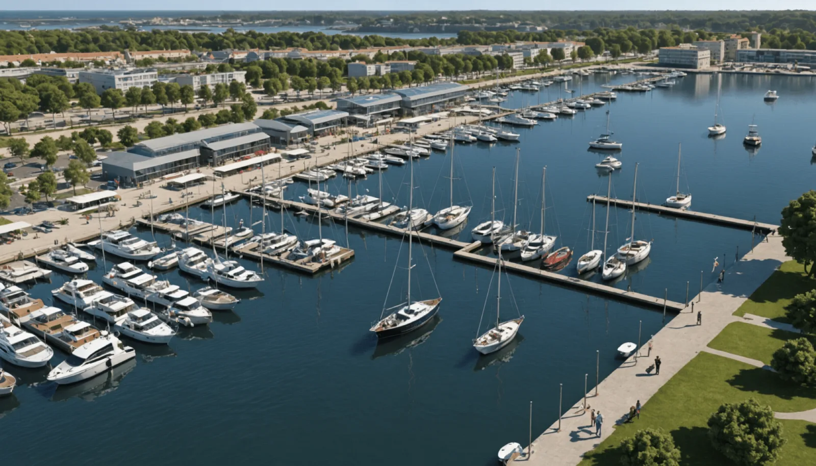 Vue du port de plaisance de Pornichet avec ses pontons et ses bateaux à quai