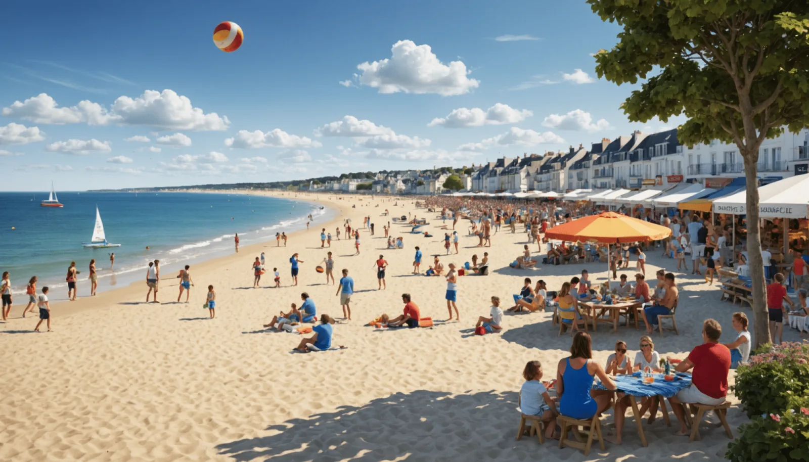 Vue du front de mer de Pornichet, plage et immeubles en arrière-plan