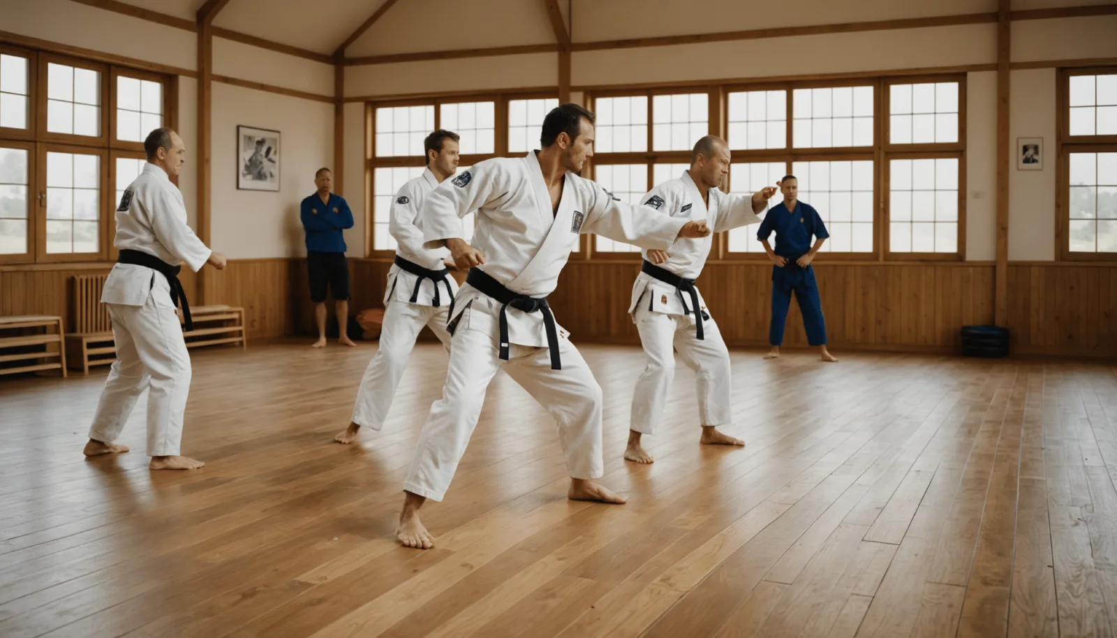 Deux judokas en kimono lors d'un combat sur un tatami de compétition