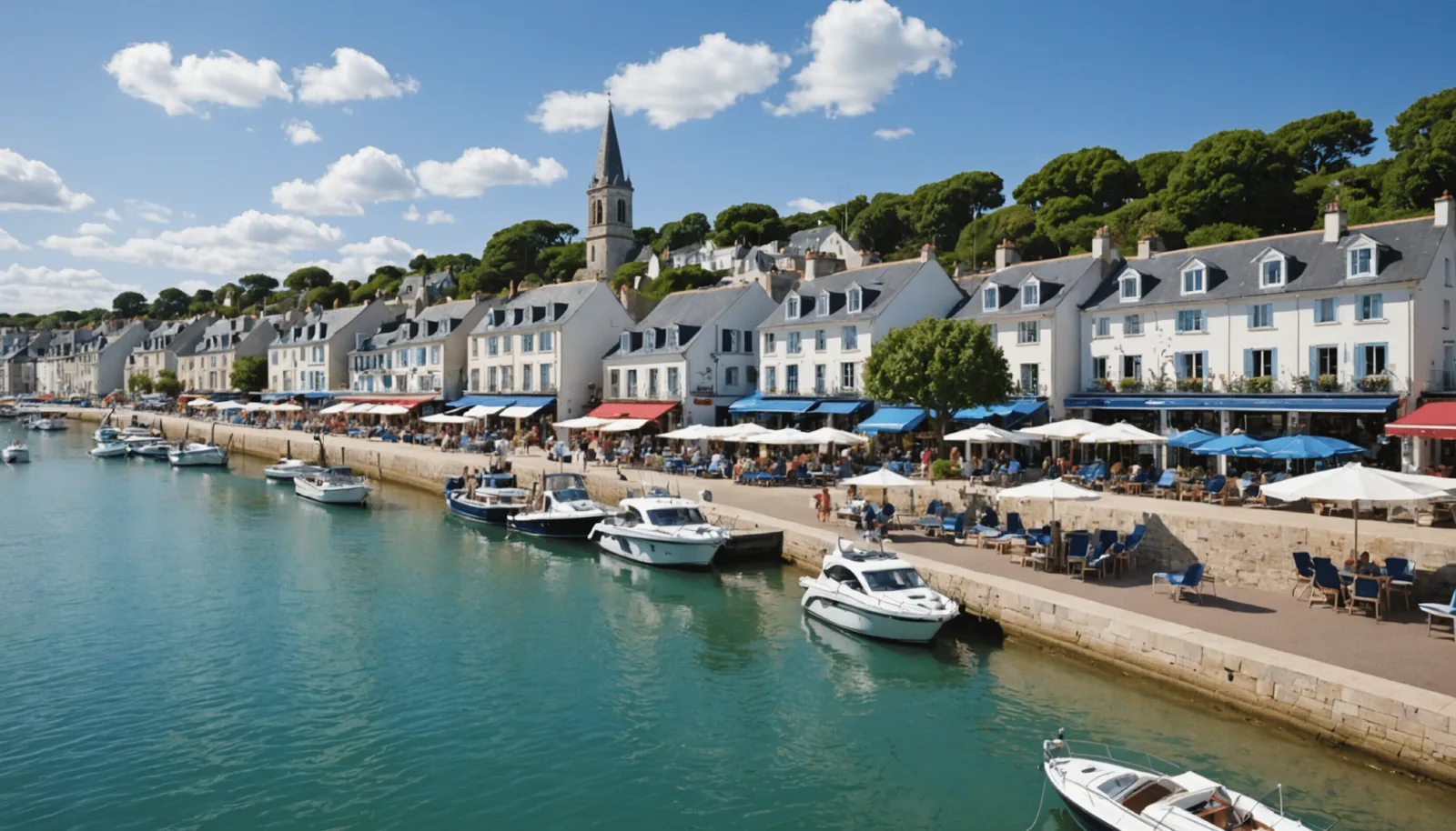 Vue des pontons du port de plaisance de Pornichet et des bateaux amarrés