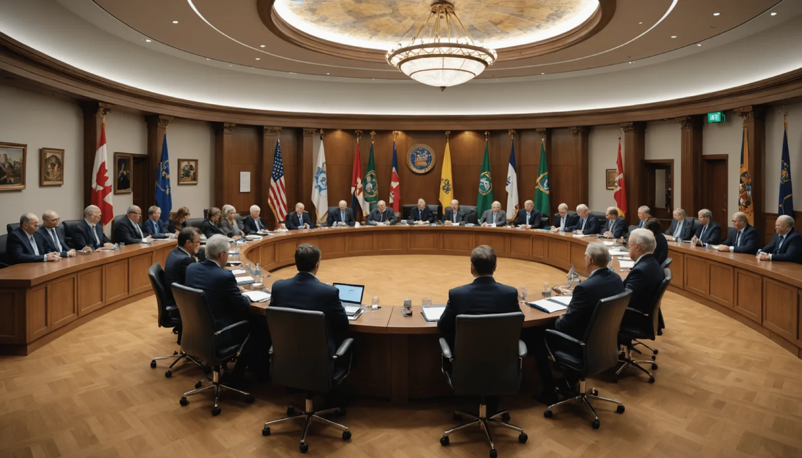 Salle du conseil municipal avant l'ouverture d'une séance, sièges des élus vides