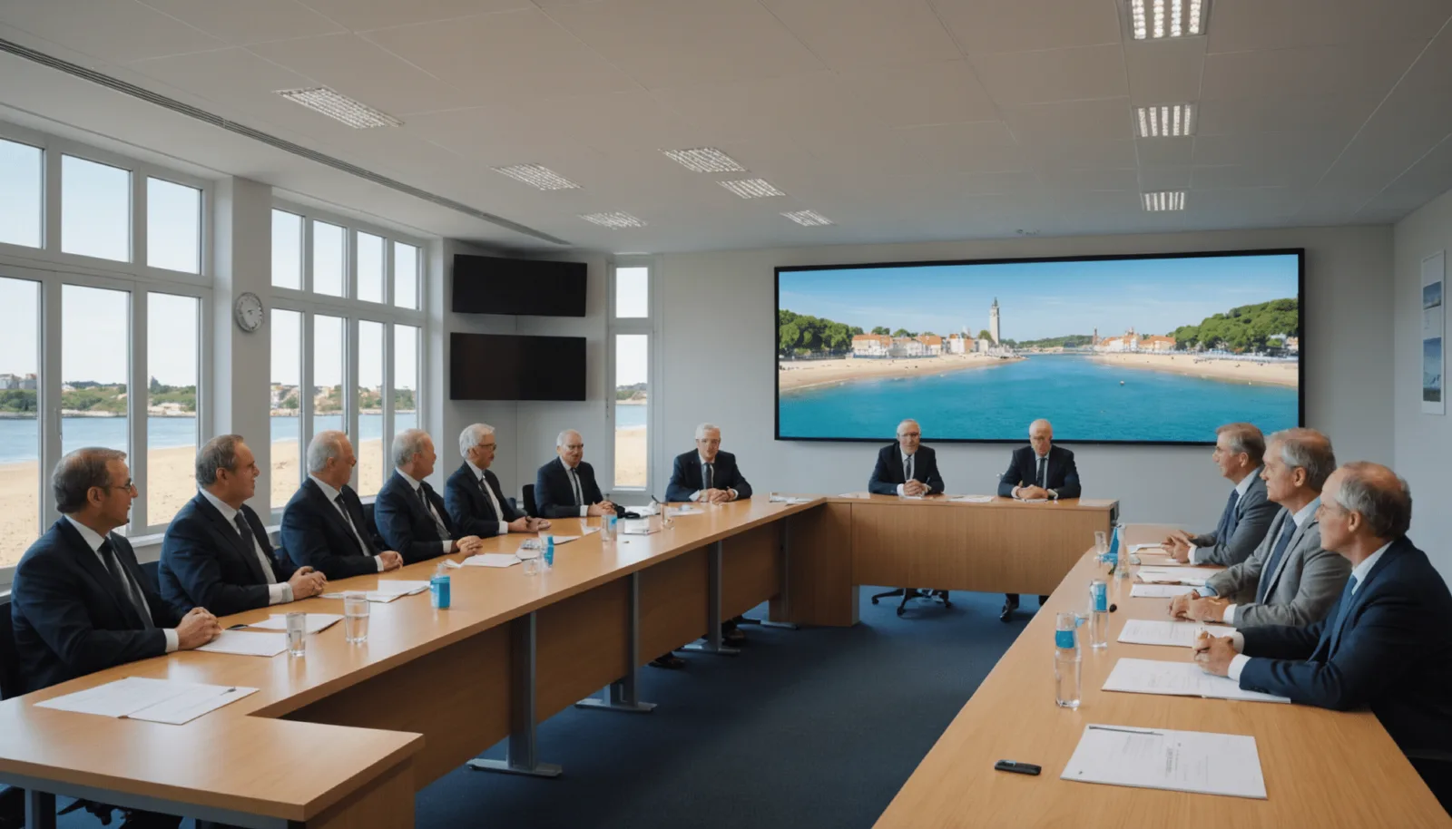 La salle du conseil municipal de Pornichet pendant une séance, élus assis autour de la table