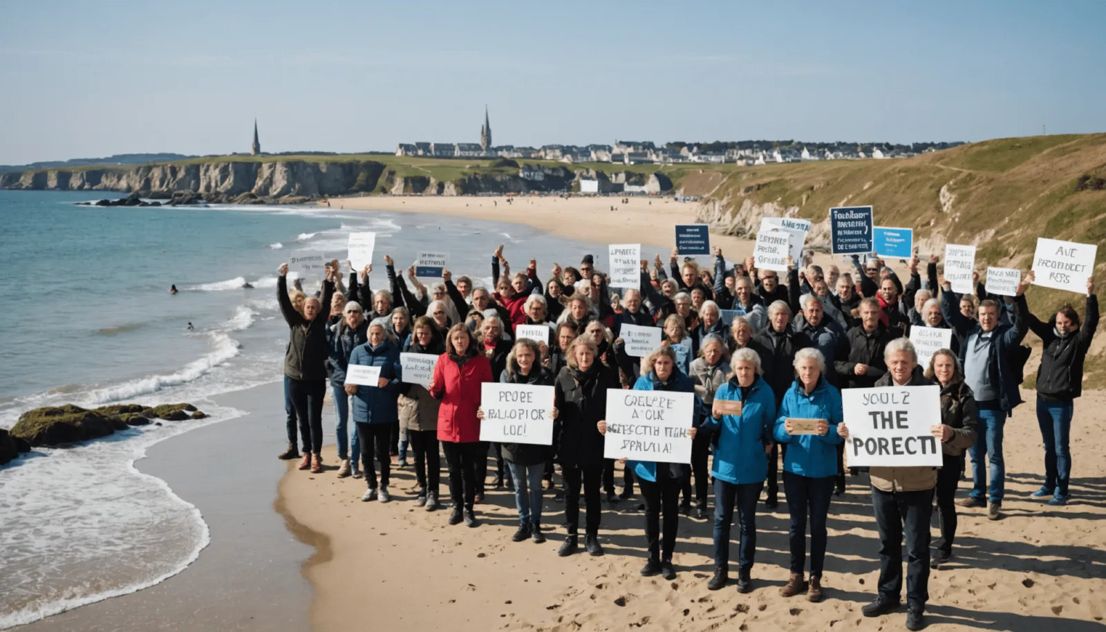 Affiches du collectif Stop Thalasso posées près du chantier en bord de mer