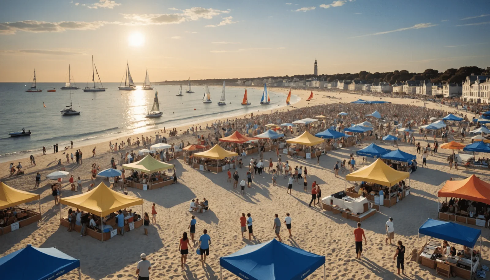 Le front de mer de Pornichet un soir d'été, avec des passants sur la nouvelle place