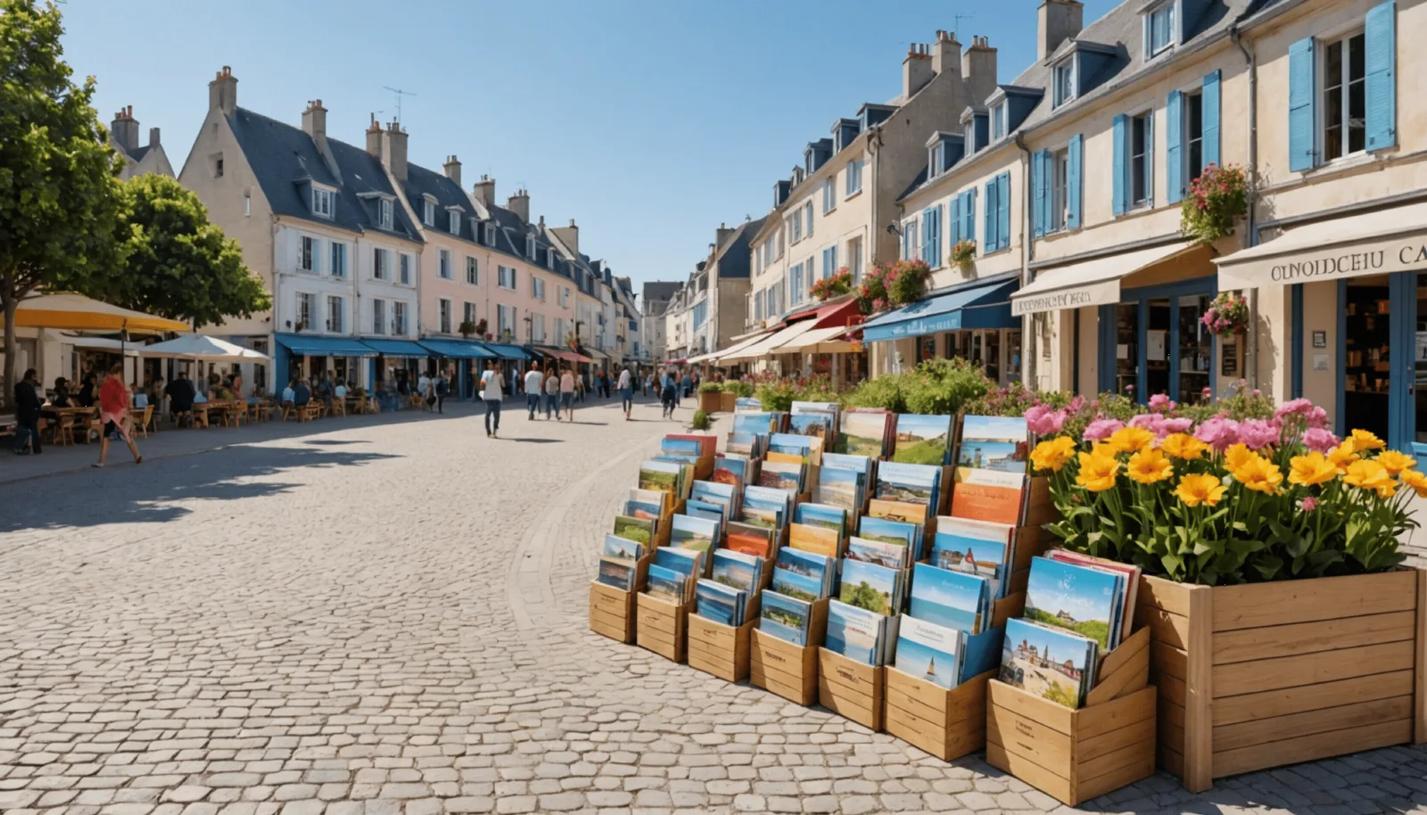 Boîte à livres en bois installée sur un espace vert, quelques ouvrages rangés à l'intérieur
