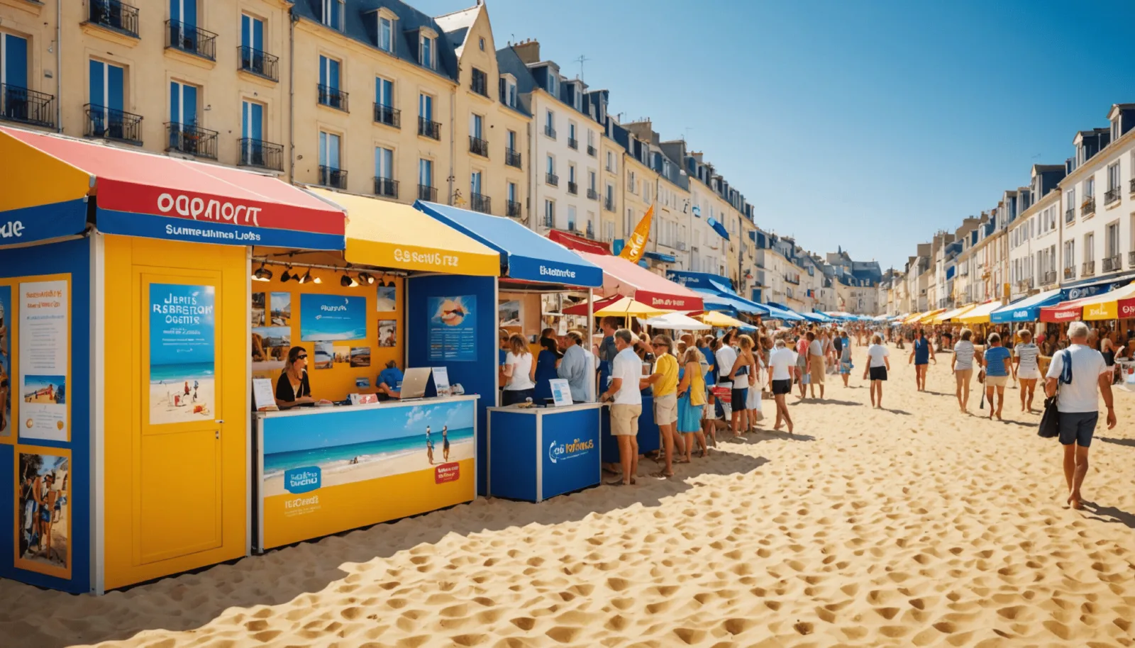 Poste de secours et parasols sur une plage de la Côte d'Amour en été