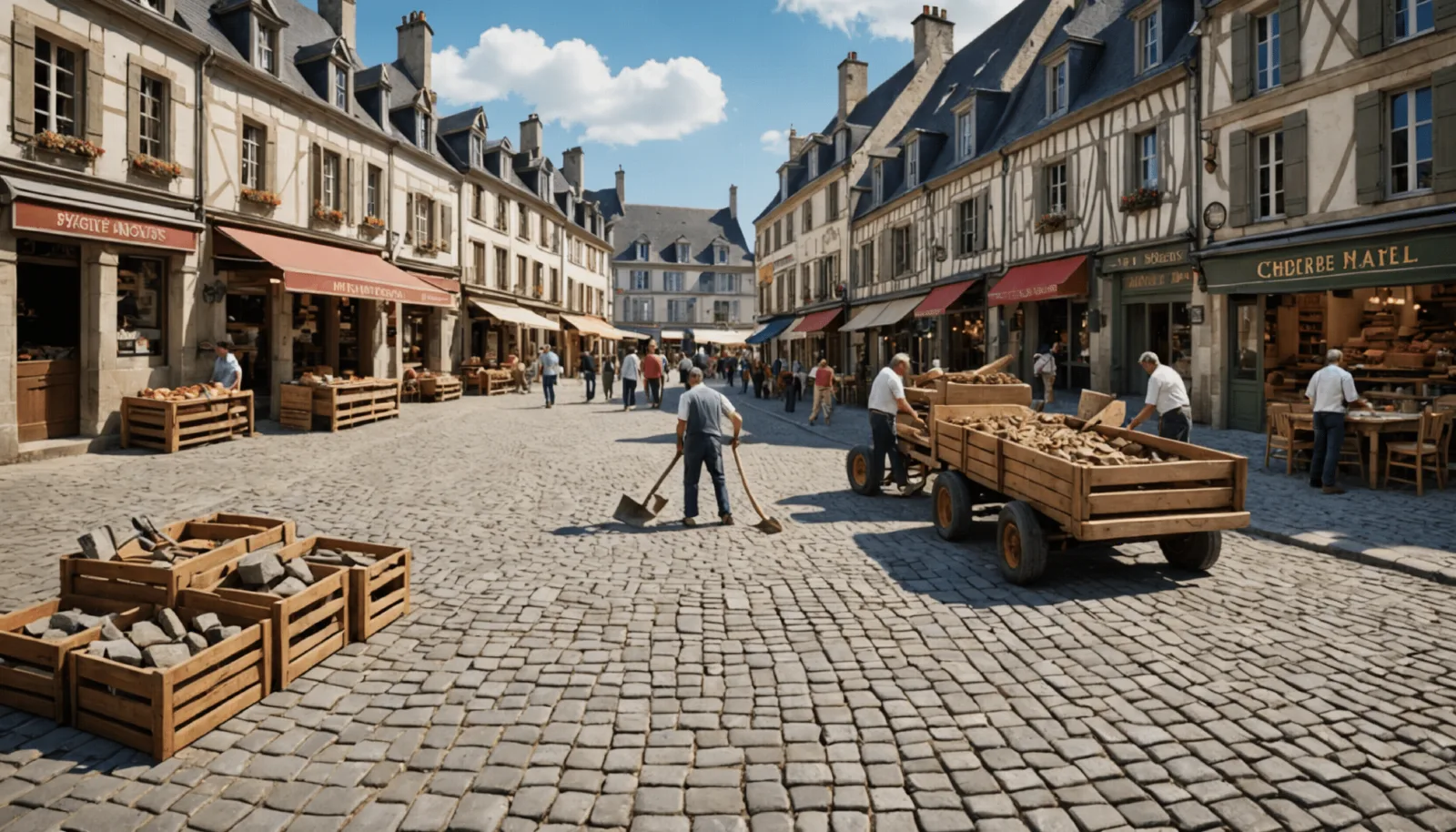 Pavés descellés en bordure de chaussée autour de la place du Marché à Pornichet