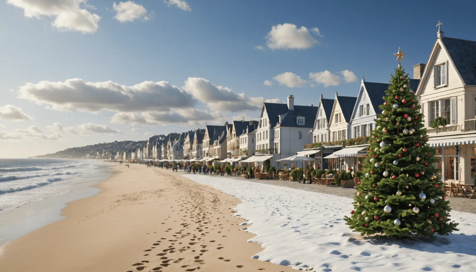 Sapins de Noël couchés sur le sable en bordure de dune, sur une plage de Pornichet