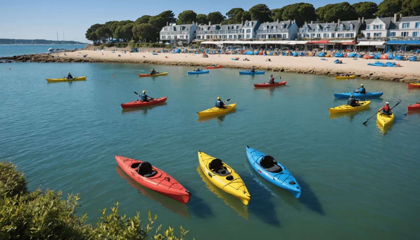 Des kayaks de mer mis à l'eau depuis une cale du port de Pornichet