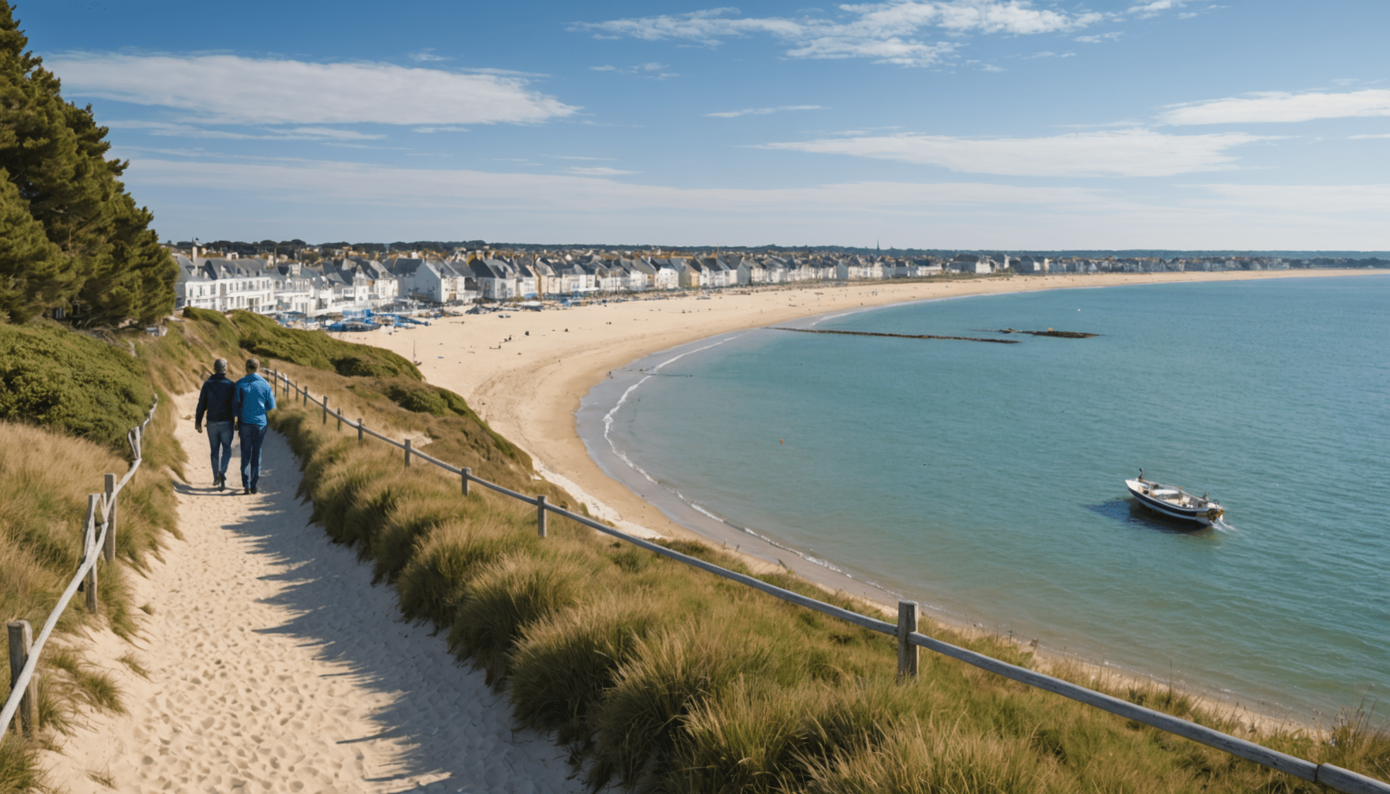 découvrez la beauté de la côte atlantique avec notre nouvelle promenade sur la digue. admirez des panoramas à couper le souffle sur la baie du pouliguen, ainsi que les charmantes stations balnéaires de la baule et pornichet depuis un point de vue exceptionnel. une expérience inoubliable pour les amoureux de la nature et des paysages marins.